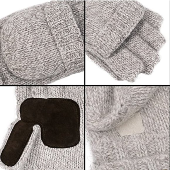 Unisex Winter Knitted Convertible Warm Fingerless Gloves Wool Mittens - Picture 2 of 14